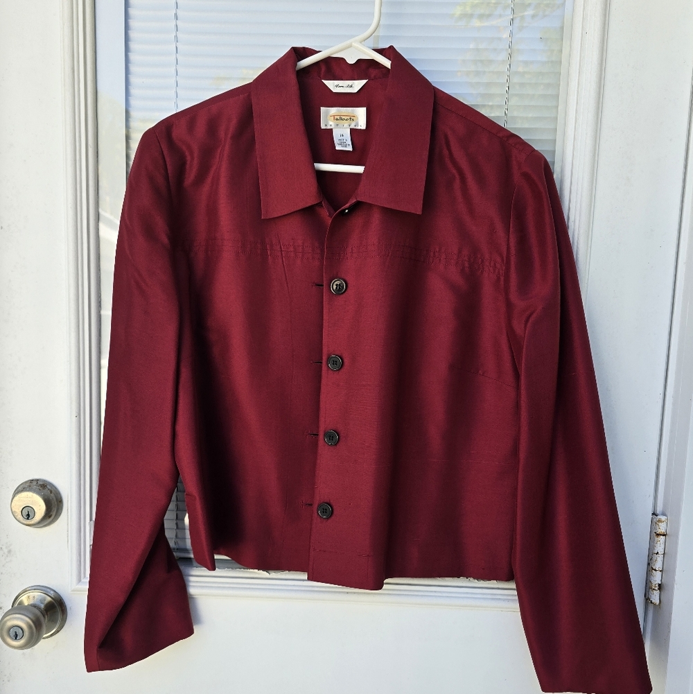 Talbots Burgundy Long Sleeve Silk Blouse 14